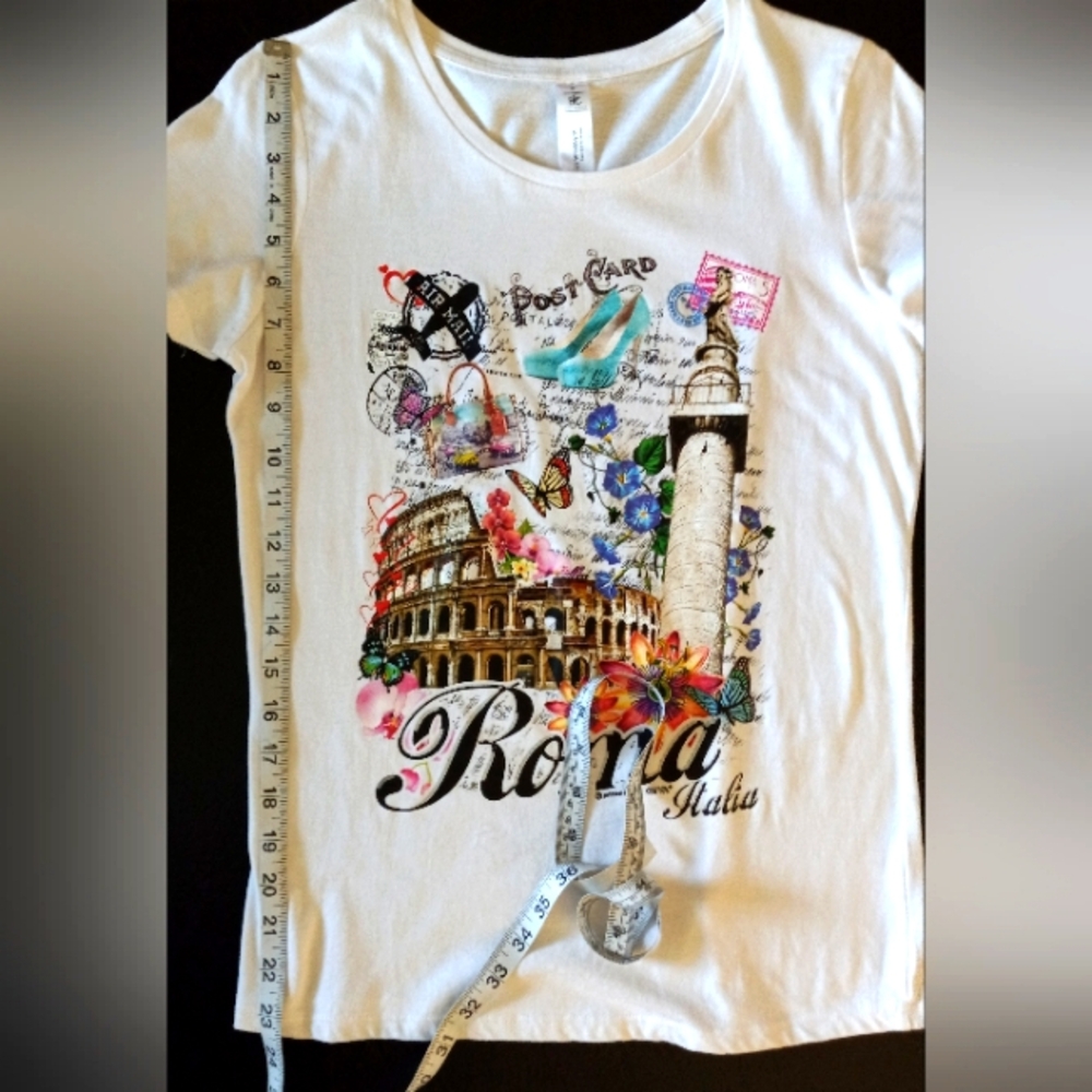 B&C COLLECTION Tee White Rome Italia Italy Graphic Short Sleeve Size Medium - Picture 11 of 14